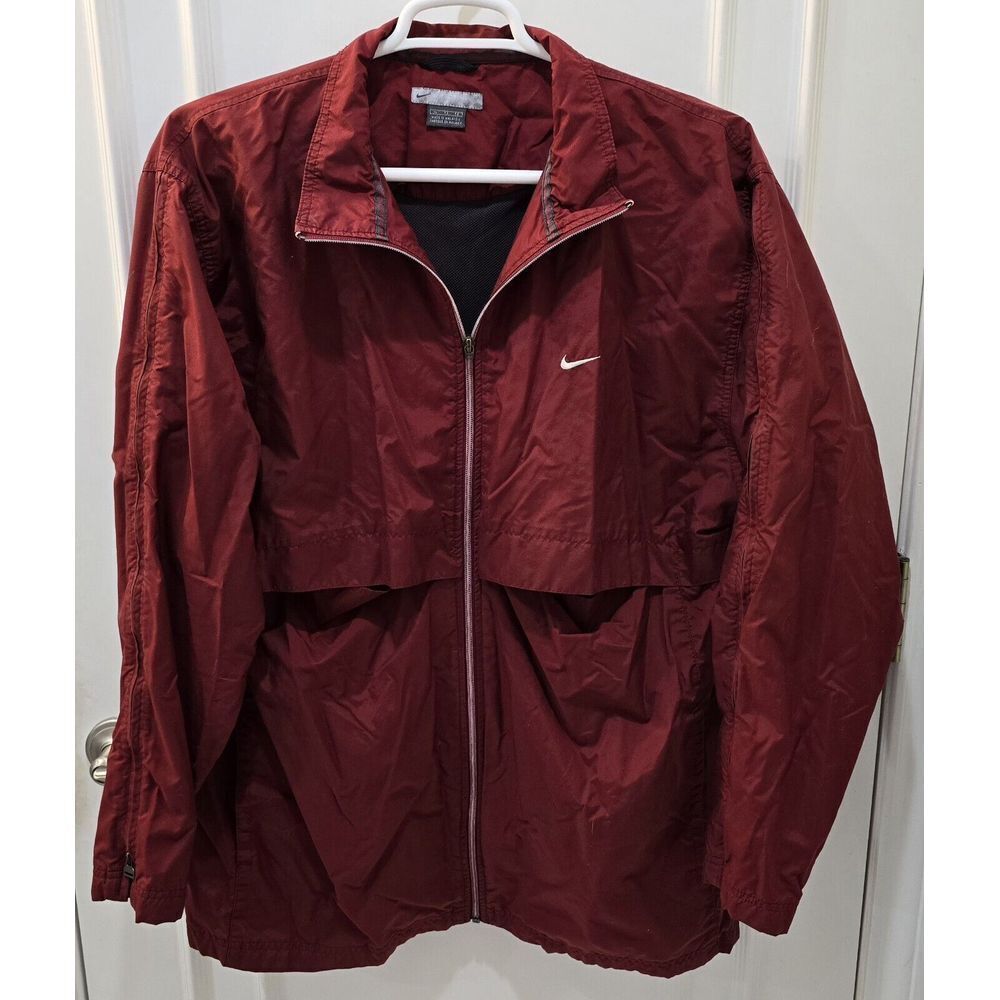 Vintage Nike Jacket Mens XL Red Windbreaker Zippered Sleeves Y2K